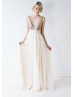 V Neck Rose Gold Sequin Chiffon Stunning Wedding Dress